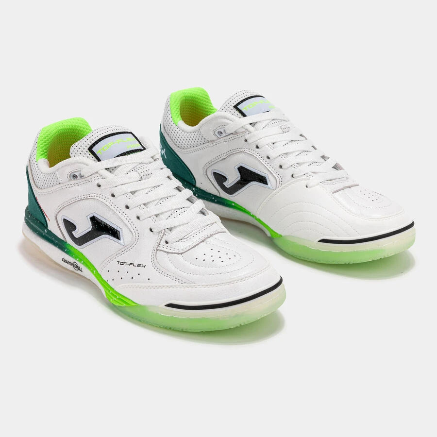 Joma Top Flex Rebound White/Lime futsal shoe, medial side view