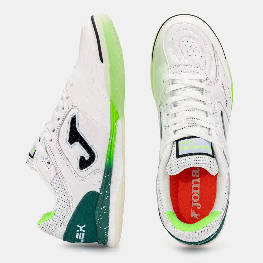 Joma Top Flex Rebound White/Lime futsal shoe, rubber outsole