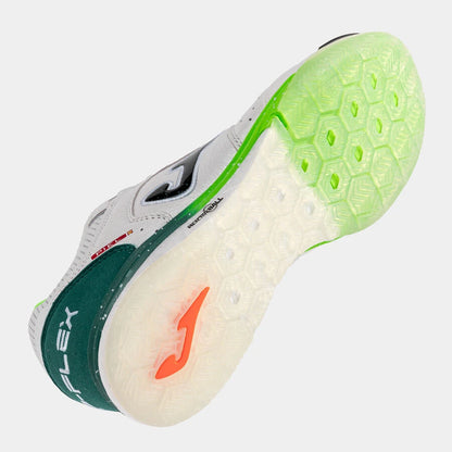Joma Top Flex Rebound White/Lime futsal shoe, heel and rear view